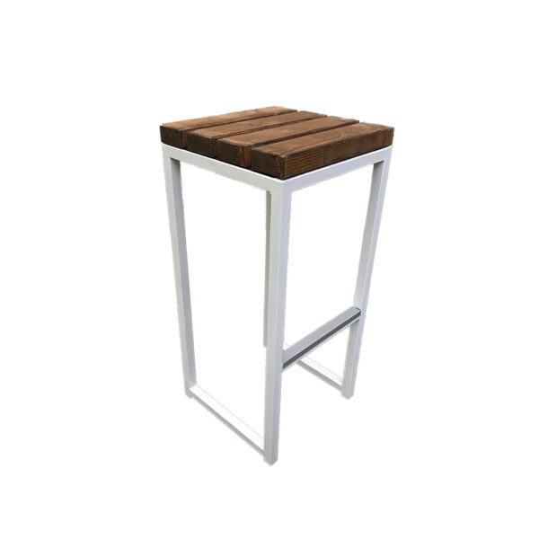 Barhocker Kubo WEISS mit Sitz Holz NUSSBRAUN - B35*T35*H76,5cm