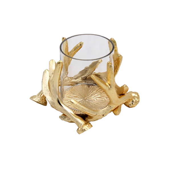 Windlicht Glas- Geweih GOLD - Ø14*h9cm