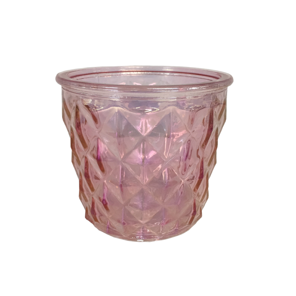 Windlicht Glas Irisierend Raute ROSA - 11x10cm