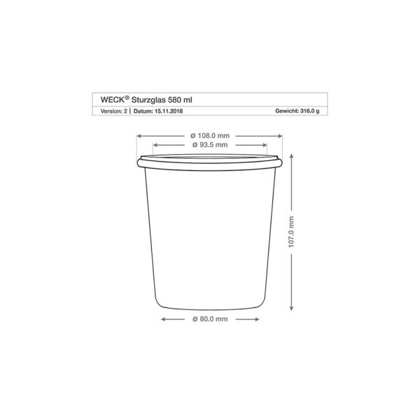 Weck Sturzglas Maxi 580ml mit Deckel – Bild 4