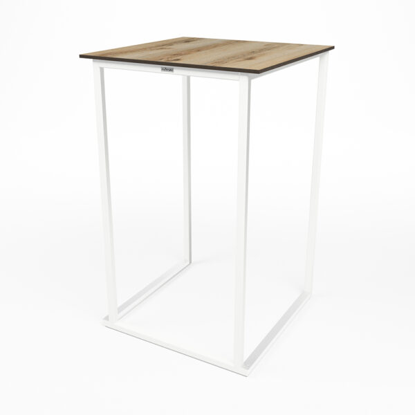 Stehtisch Kubo Smart WEISS mit Tischplatte EICHE - OUTDOOR - B70cm*T70cm*H110cm