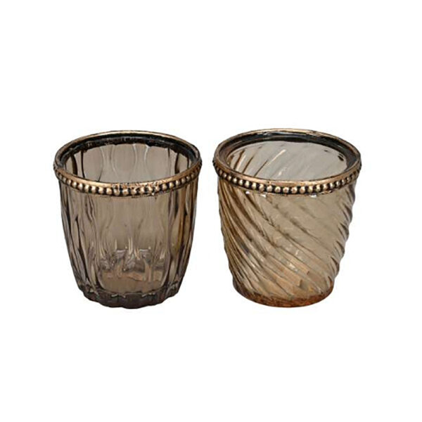 Windlicht 2 Mod. Metallrand BRAUN Ø7,5cm*h7,5cm