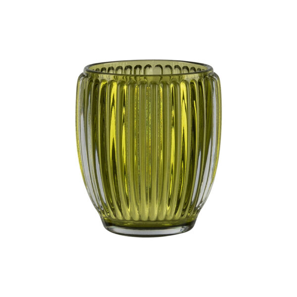 Teelichthalter Glas, gerillt, GRÜN - B8,5cm*T0cm*H9,5cm