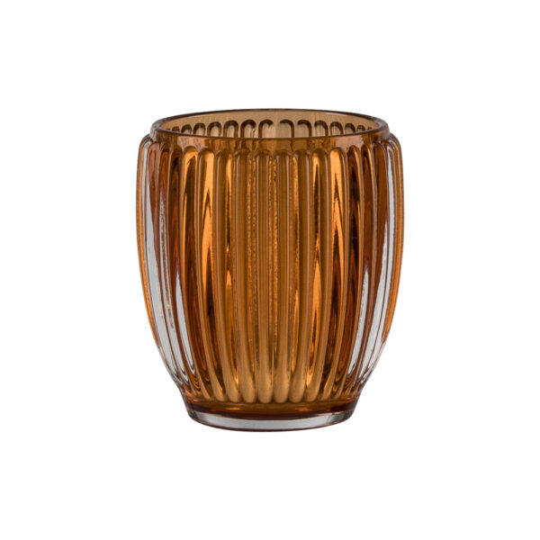 Teelichthalter Glas, gerillt ORANGE - B8,5cm*T0cm*H9,5cm