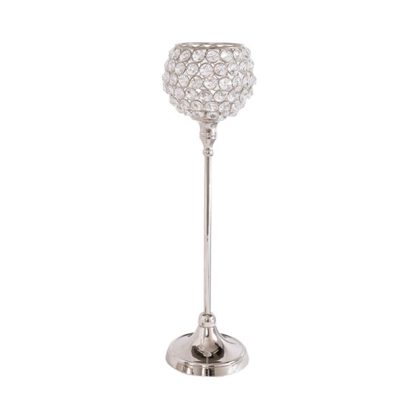 Windlicht Metall Diamant auf Fuß SILBER - B13cm*T12cm*H42cm