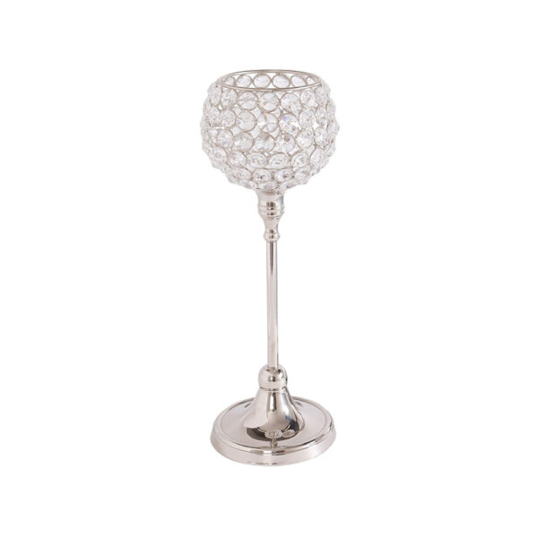 Windlicht Metall Diamant auf Fuß SILBER - B8cm*T8cm*H30cm