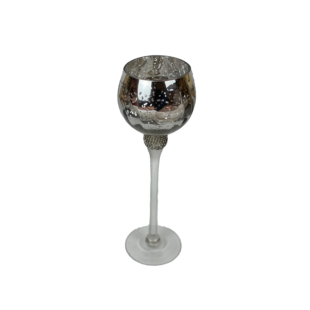 Windlicht Glas mit Strass auf Fuß SILBER- B12cm*T12cm*H30cm
